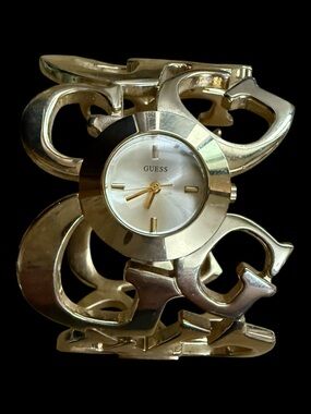 GUESS Gold Logo Link Cuff Watch - Gold